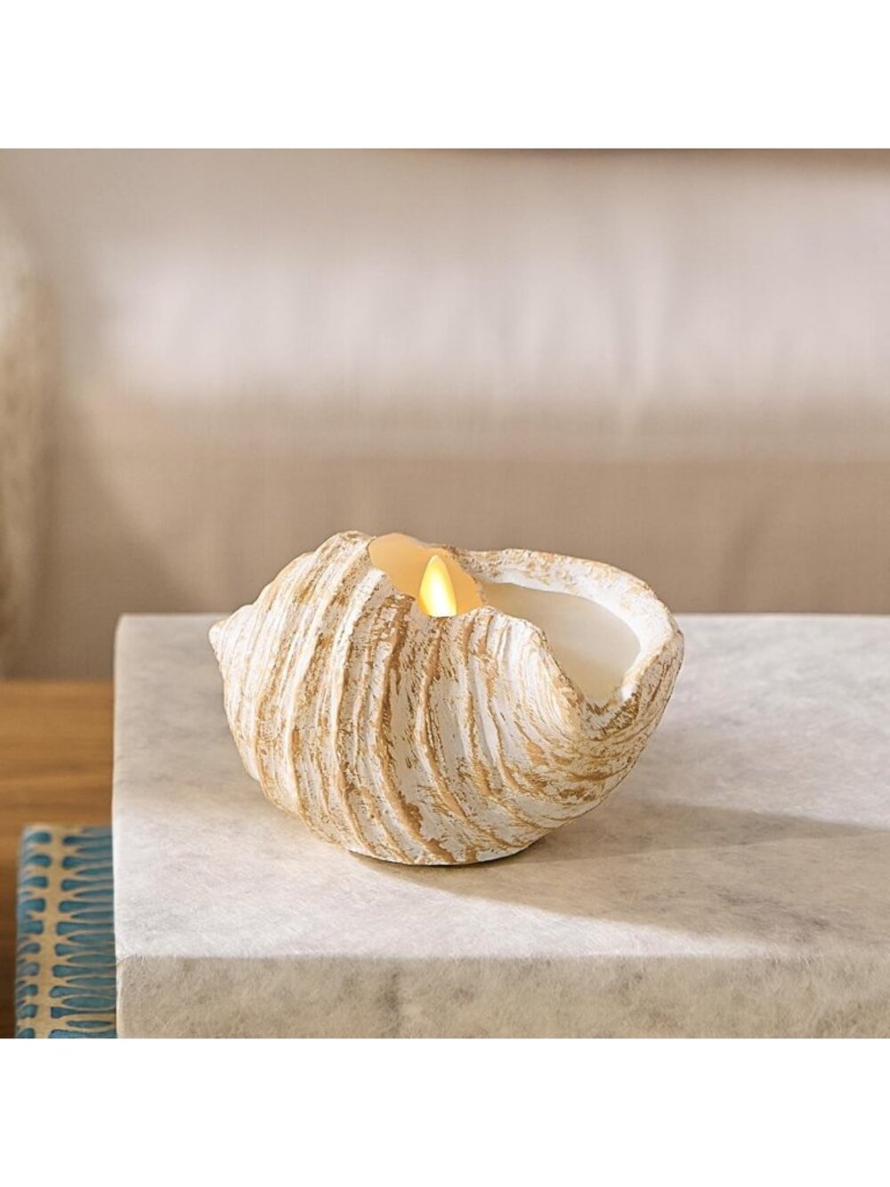 Coastal Seashell Flameless Candle with Moving Flame | Real Wax LED Decor